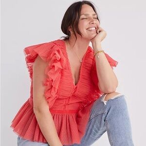NEW Anthropology Geisha Designs Ruffled Tulle Blouse 1x